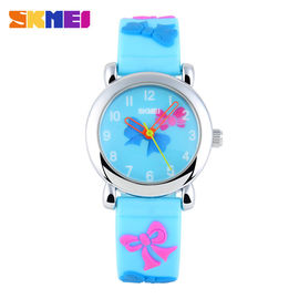 美しい花にアナログの水晶デジタル腕時計、男の子/女の子の青い Silcione の腕時計を作って下さい